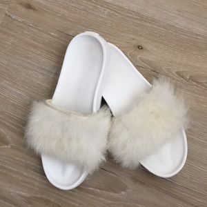 UGG fuzzy slide sandals white